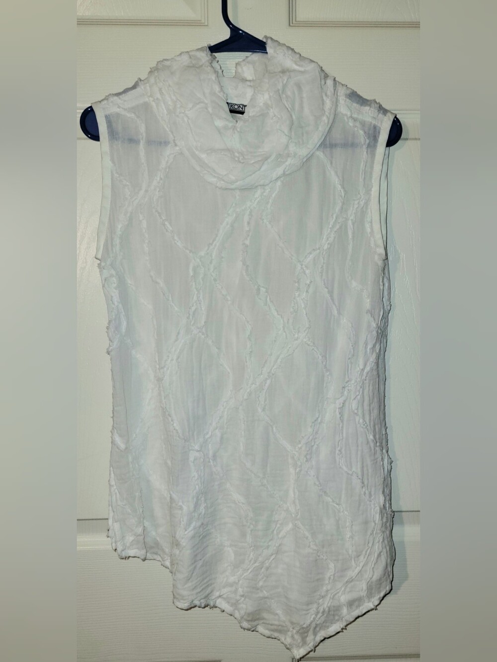 Kontrast 100% linen sleeveless blouse distressed lattice texture Cowl Neck Small